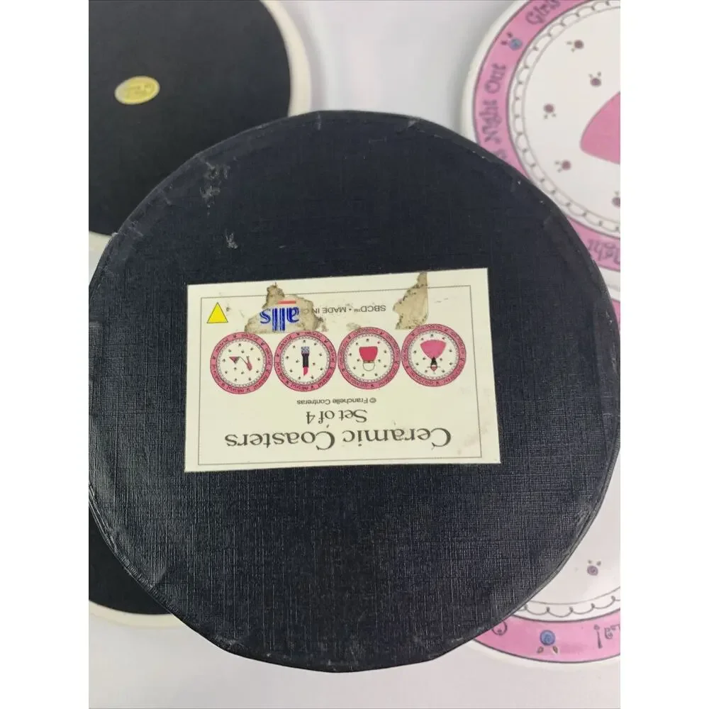 Set of 4 Girls Night Out Ceramic Coasters in Box Pink Black Foam Back 4